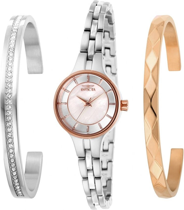 Invicta Angel Quartz White Mother of Pearl Dial Ladies Watch and Bracelet Set #29285 - Watches of America