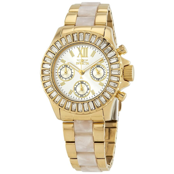 Invicta Angels Multi-Function Gold Dial Gold-plated and Horne Acetate Ladies Watch #17491 - Watches of America