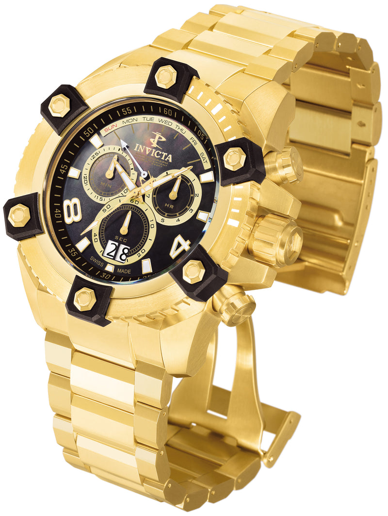 Invicta Arsenal Reserve Chronograph Black Mother of Pearl Dial Gold-plated Men's Watch #0340 - Watches of America