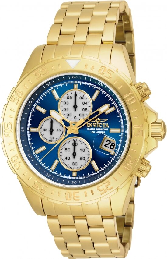 Invicta Aviator Chronograph Blue Dial Gold-plated Men's Watch #18855 - Watches of America