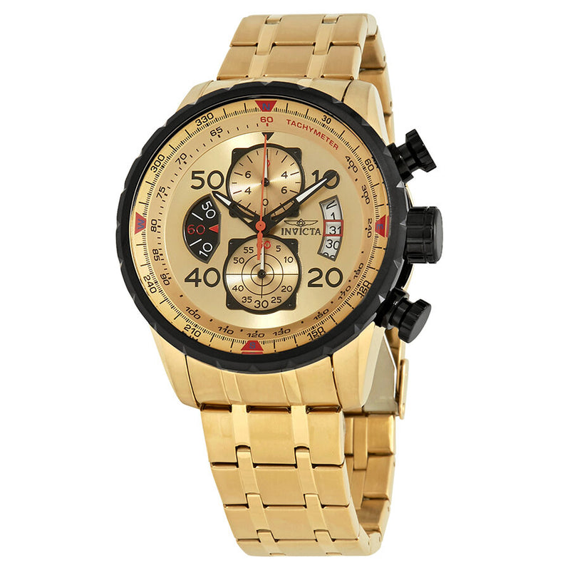 Invicta Aviator Chronograph Gold Dial Gold-plated Men's Watch #17205 - Watches of America