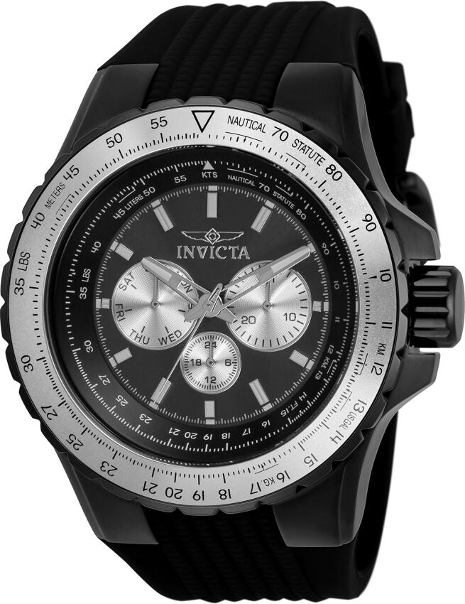 Invicta Aviator Quartz Black Dial Black Silicone Men's Watch #33033 - Watches of America