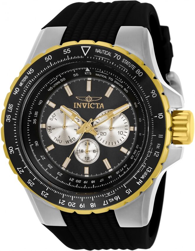Invicta Aviator Quartz Black Dial Nautical Bezel Men's Watch #33029 - Watches of America