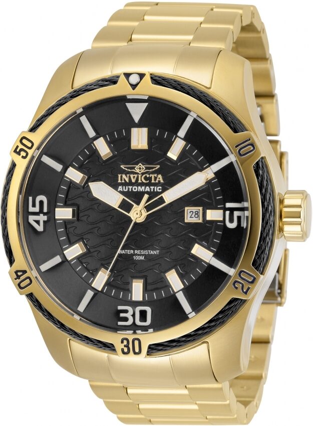 Invicta Bolt Automatic Black Dial Yellow Gold-tone Men's Watch #29809 - Watches of America