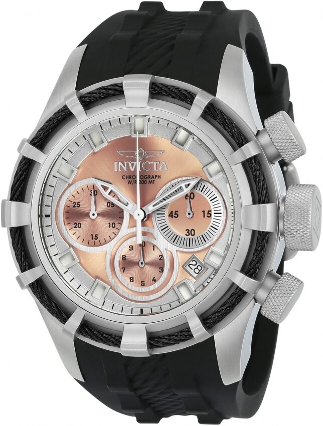 Invicta Bolt Chronograph Rose Dial Black Silicone Men's Watch #22149 - Watches of America