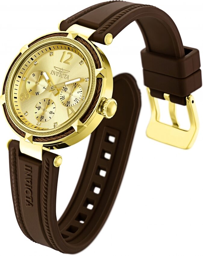 Invicta Bolt Quartz Crystal Gold Dial Brown Silicone Ladies Watch #29138 - Watches of America #2