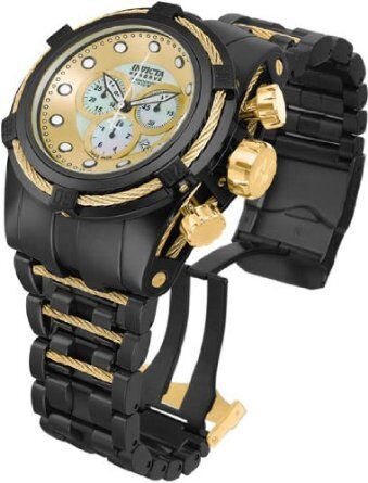 Invicta Bolt Reserve Chronograh Champagne Dial Black Ion-plated Men's Watch #12731 - Watches of America