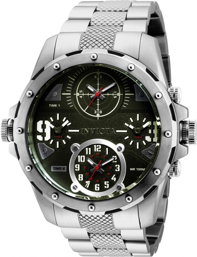 Invicta Coalition Forces Quartz Green Four Time Zone Dial Men's Watch #31147 - Watches of America
