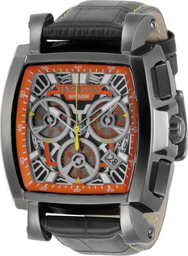 Invicta Cuadro Chronograph Quartz Orange Skeleton Dial Men's Watch #32165 - Watches of America