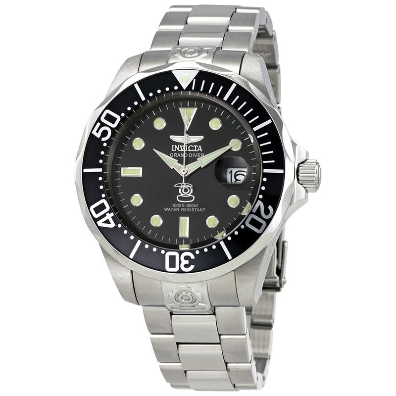 Invicta Grand Diver Black Diver Stainless Steel Men's Watch #3044 - Watches of America