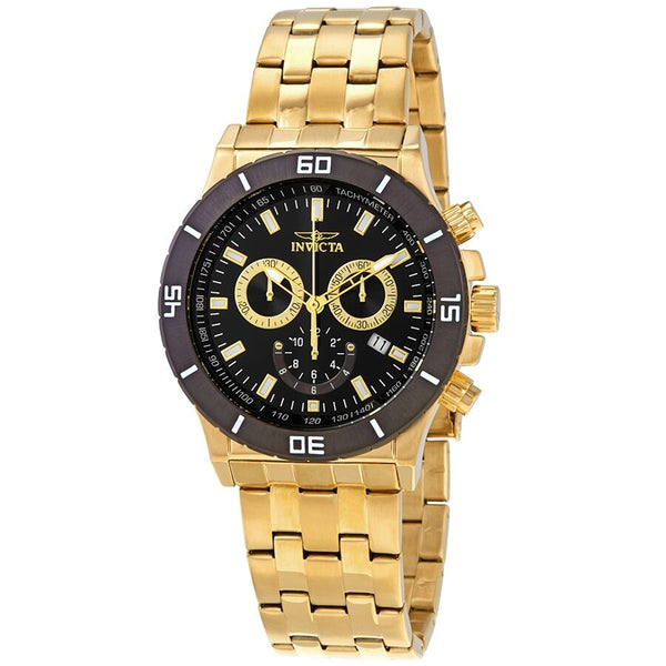 Invicta II Chronograph Black Dial Yellow Gold-tone Men's Watch #0392 - Watches of America