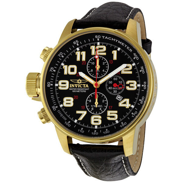 Invicta Lefty Chronograph Black Dial Gold-tone Unisex Watch #3330 - Watches of America