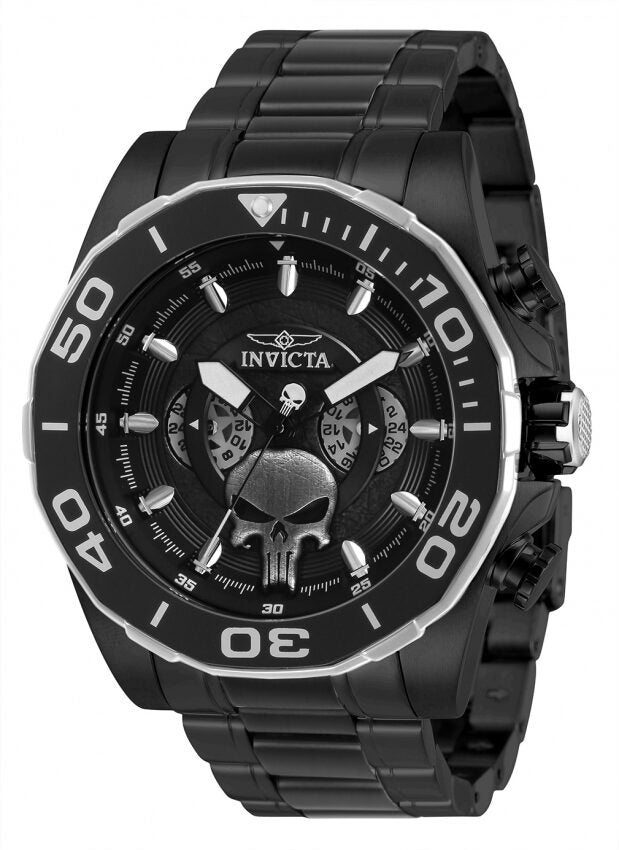 Invicta Marvel Punisher World Time Quartz Black Dial Men's Watch #33311 - Watches of America