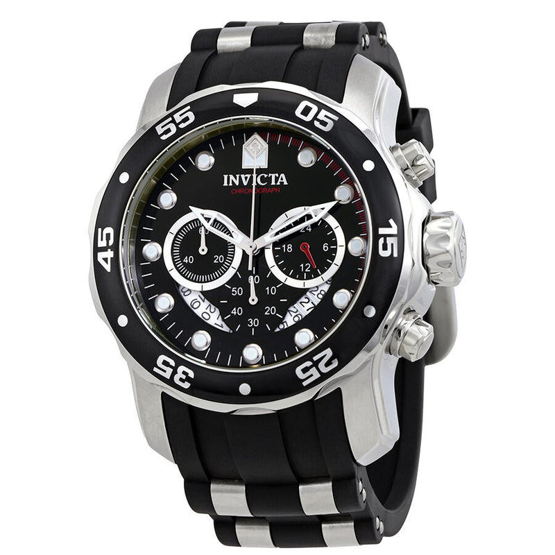 Invicta Men Pro Diver Ocean Master Chronograph Black Dial Black Rubber Watch #6977 - Watches of America
