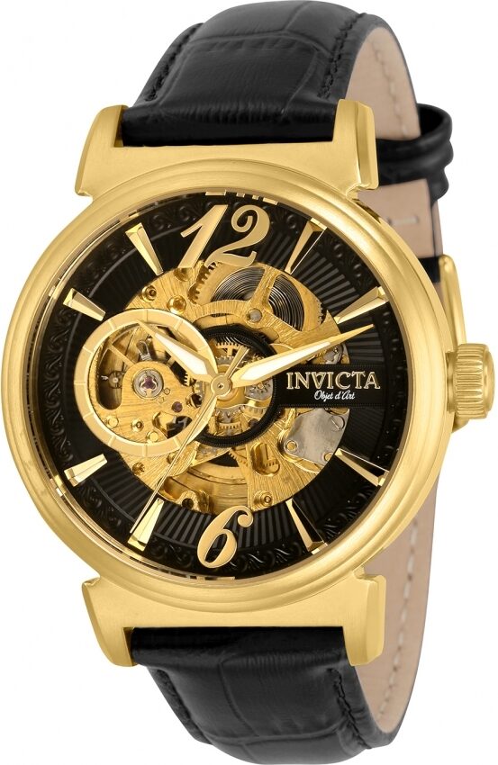 Invicta Objet D Art Automatic Black Dial Black Leather Men's Watch #30463 - Watches of America