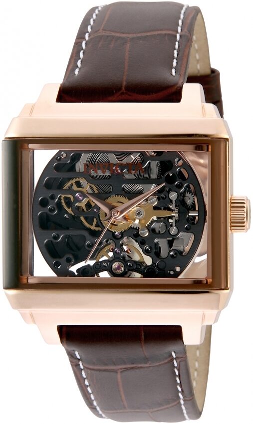 Invicta Objet D Art Automatic Skeleton Dial Brown Leather Men's Watch #32177 - Watches of America