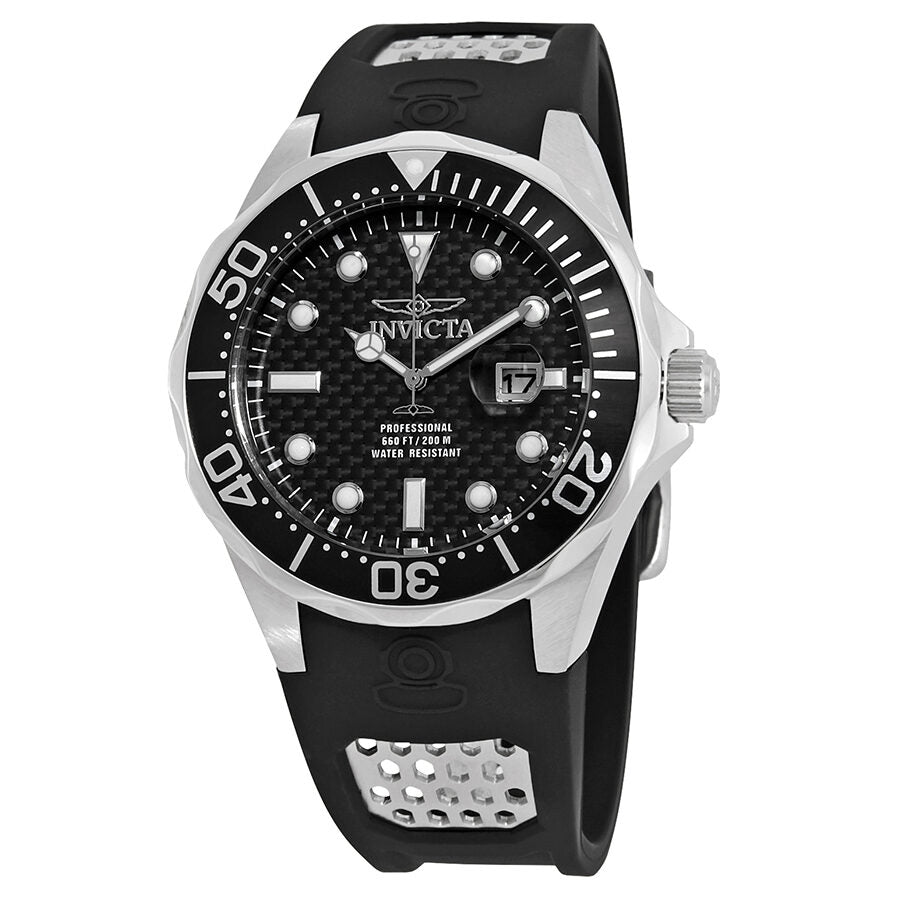 Invicta Pro Diver Black Carbon Dial Black Polyurethane Men's Watch ...