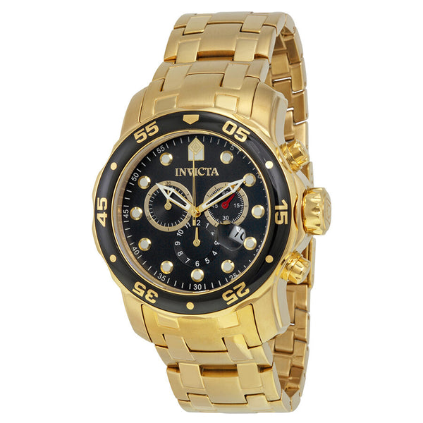 Invicta Pro Diver Chronograph Black Dial Gold-tone Men's Watch #0072 - Watches of America