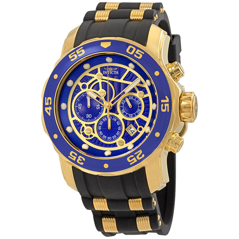 Invicta Pro Diver Chronograph Blue Dial Black Silicone Men's Watch #25707 - Watches of America