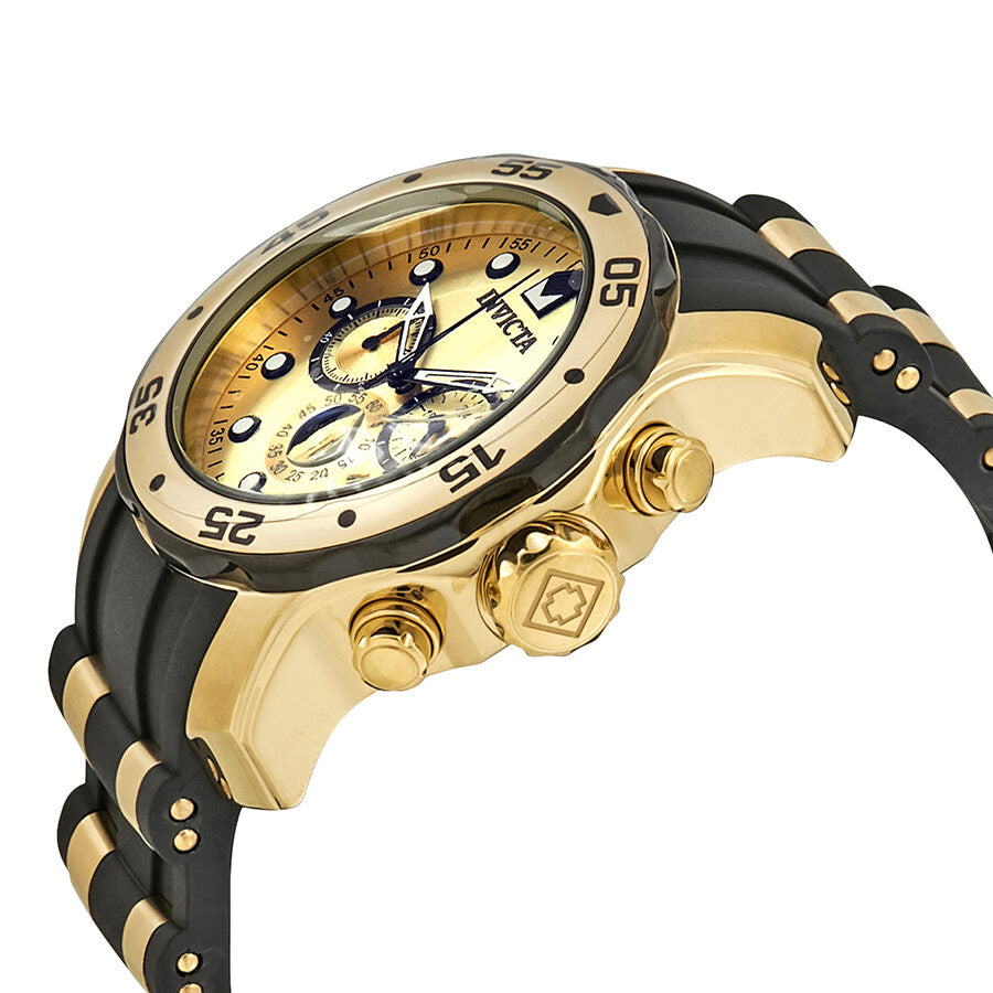 Invicta Pro Diver Chronograph Champagne Dial Black Polyurethane Men's Watch #17885 - Watches of America #2