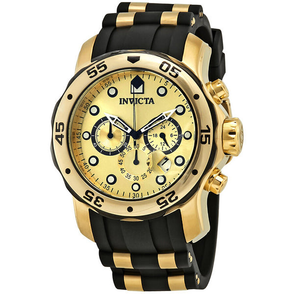 Invicta Pro Diver Chronograph Champagne Dial Black Polyurethane Men's Watch #17885 - Watches of America