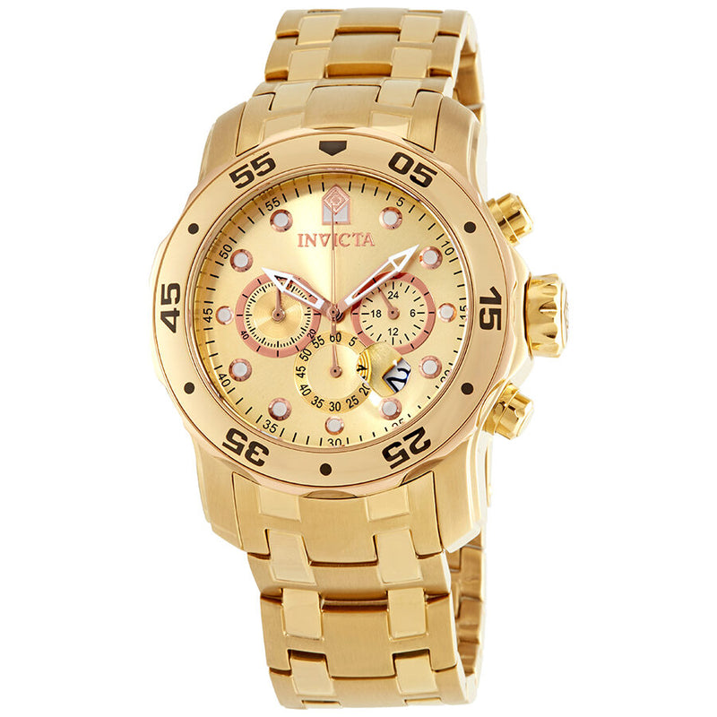 Invicta Pro Diver Chronograph Champagne Dial Gold-plated Men's Watch #80071 - Watches of America