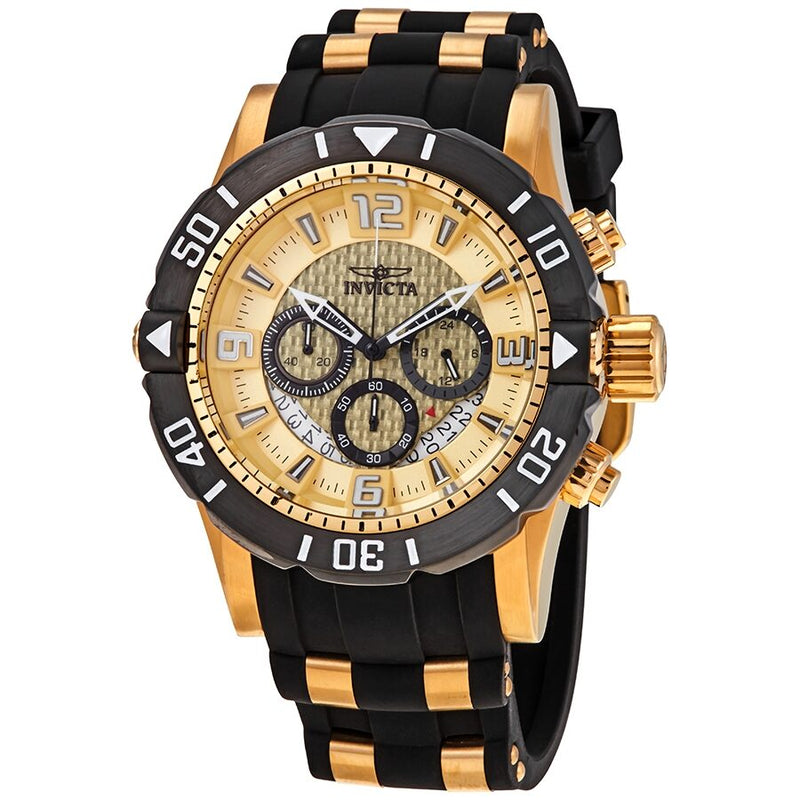 Invicta Pro Diver Chronograph Gold Dial Black Polyurethane Men's Watch #23705 - Watches of America