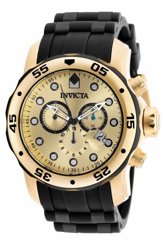 Invicta Pro Diver Chronograph Gold Dial Black Polyurethane Men's Watch #18040 - Watches of America