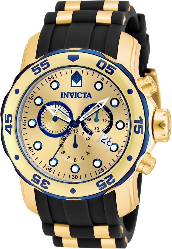 Invicta Pro Diver Chronograph Gold Dial Black Rubber Men's Watch #17887 - Watches of America