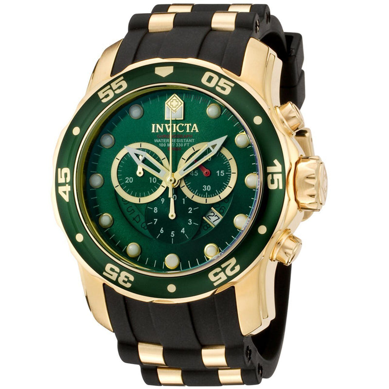 Invicta Pro Diver Chronograph Green Dial Black Polyurethane Men's Watch #6984 - Watches of America