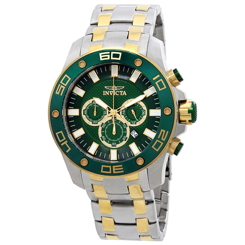 Invicta Pro Diver Chronograph Green Dial Two-Tone Men's Watch #26083 - Watches of America