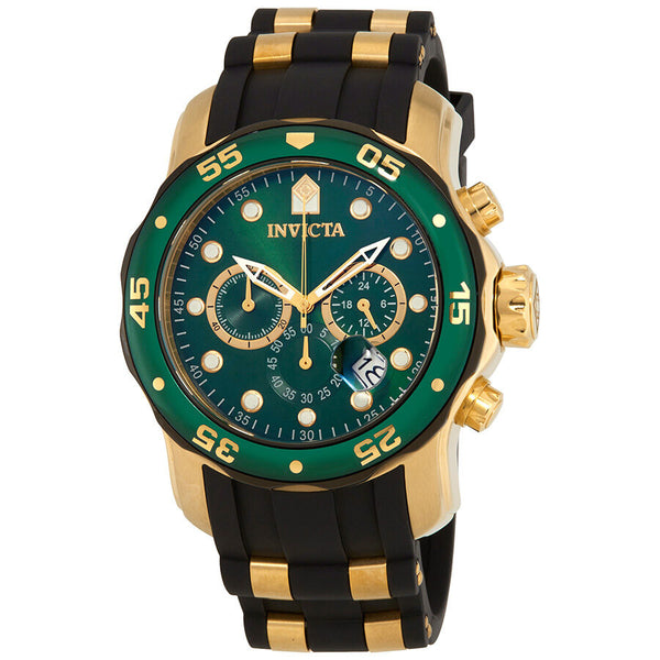 Invicta Pro Diver Chronograph Green Dial Black Polyurethane Men's Watch #17886 - Watches of America