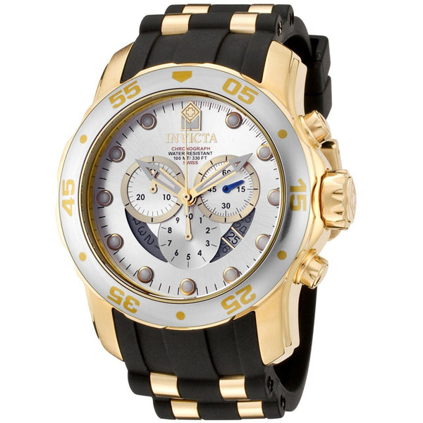 Invicta Pro Diver Chronograph Silver Dial Black Polyurethane Men's Watch #6985 - Watches of America
