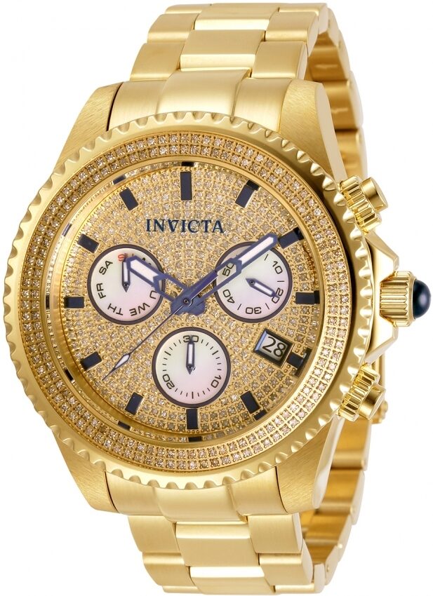 Invicta Pro Diver Chronograph Quartz Diamond Gold Dial Men's Watch #31991 - Watches of America