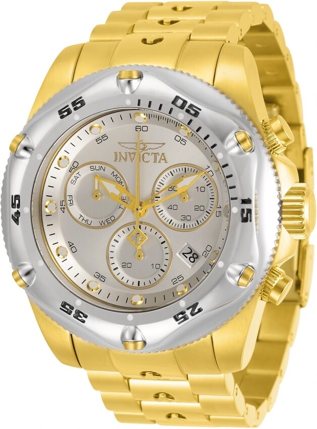 Invicta Pro Diver Chronograph Quartz Silver Dial Yellow Gold-tone Men's Watch #31610 - Watches of America