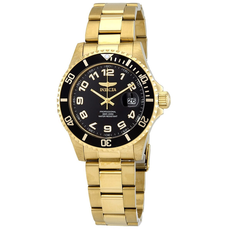 Invicta Pro Diver Quartz Black Dial Yellow Gold-tone Men's Watch #30695 - Watches of America