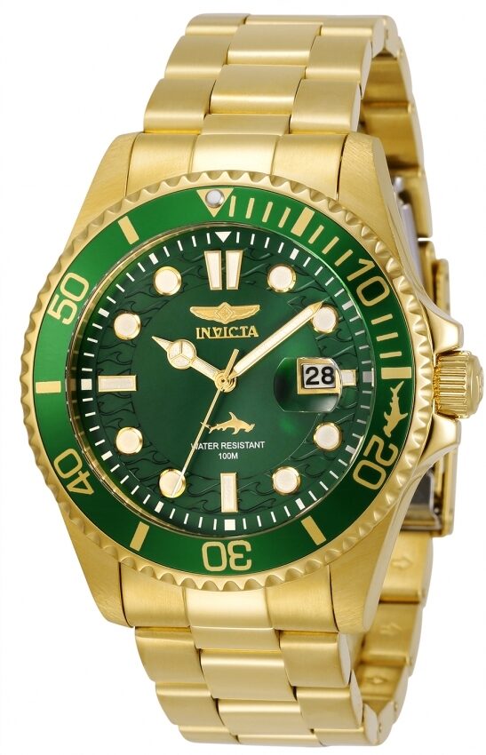 Invicta Pro Diver Quartz Green Dial Yellow Gold-tone Men's Watch #30027 - Watches of America