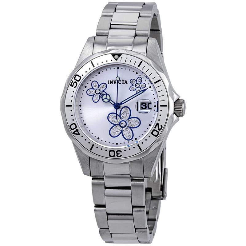 Invicta Pro Diver Silver Crystal-set Dial Stainless Steel Ladies Watch #12834 - Watches of America