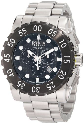 Invicta Reserve Chronograph Black Dial Stainless Steel Men's Watch #1957 - Watches of America