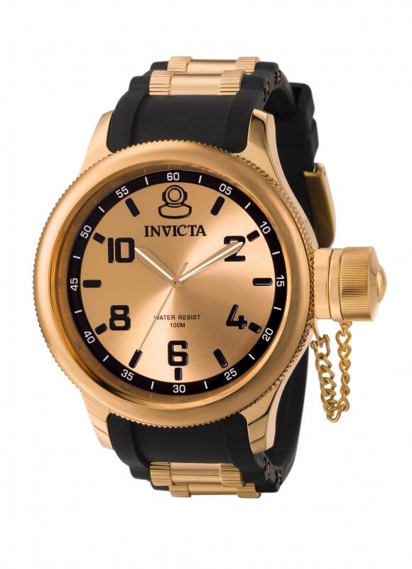 Invicta Russian Diver Pink Gold Dial Black Polyurethane Men's Watch #1439 - Watches of America