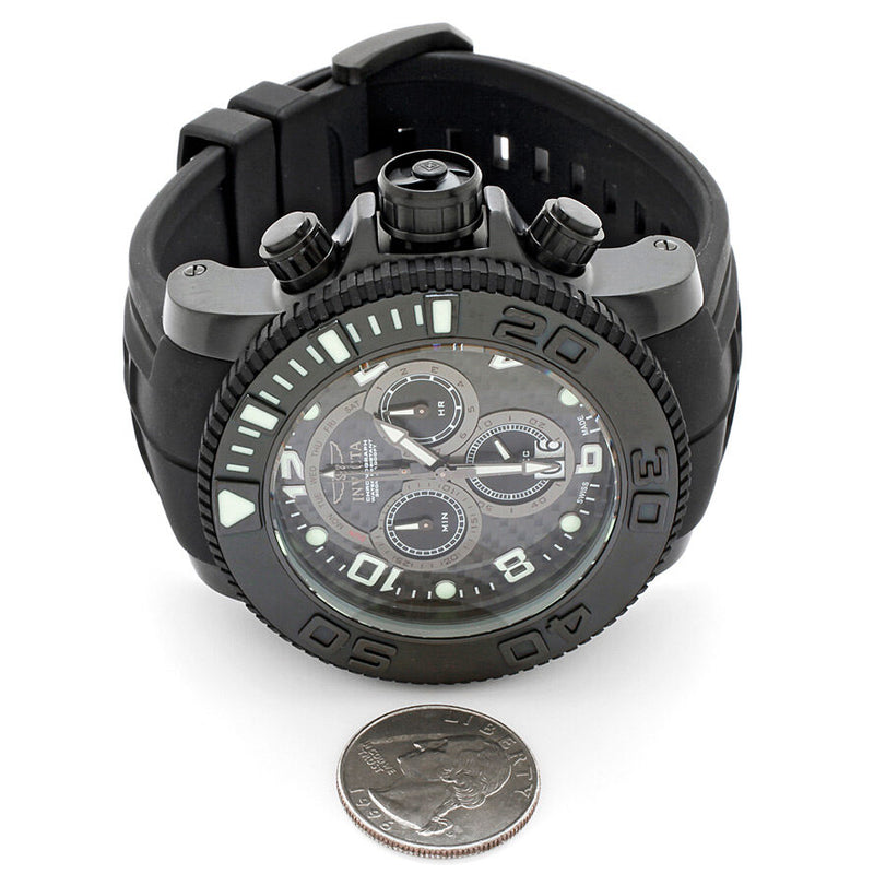 Invicta Sea Hunter Black Carbon Fiber Dial Black PVD Rubber Chronograph Men's Watch #0414 - Watches of America #3