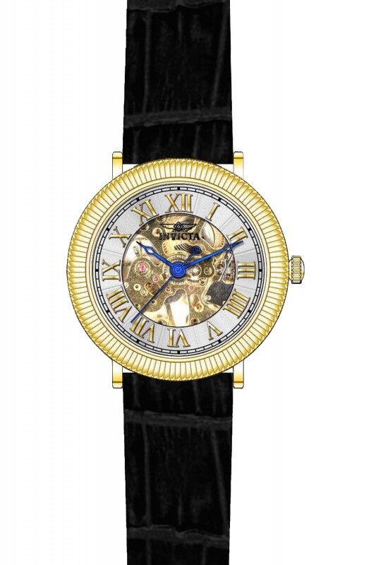 Invicta Specialty Mechanical Silver Skeletal Dial Black Leather Men's Watch #17244 - Watches of America