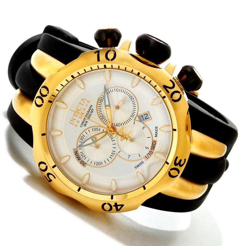Invicta Venom Chronograph White Dial Gold Black Polyurethane Men's Watch #10834 - Watches of America