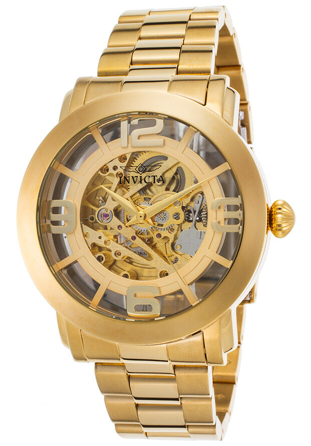 Invicta Vintage Automatic Gold Skkeletonized  Dial Men's Watch #22582 - Watches of America