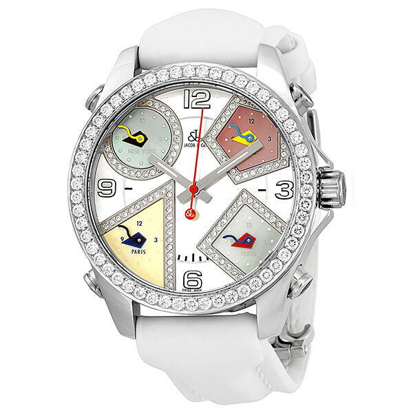Jacob and Company Five Time Zones Diamond Mother of Pearl Dial Unisex Watch #JCM24DA - Watches of America