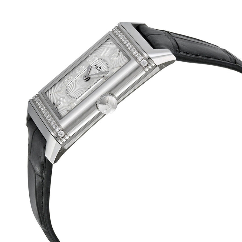 Jaeger LeCoultre Grande Reverso Silver Dial Black Leather Ladies Watch #Q3208423 - Watches of America