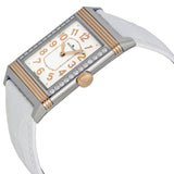 Jaeger LeCoultre Grande Reverso Ultra Thin Silver Dial 18kt Rose Gold White Leather Ladies Watch #Q3224420 - Watches of America #2