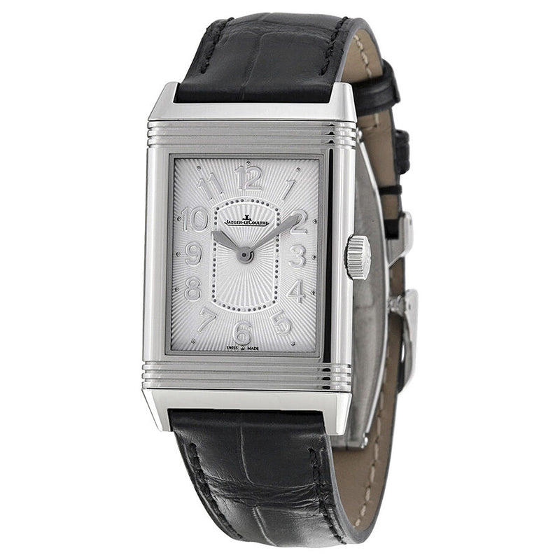 Jaeger LeCoultre Grande Reverso Ultra Thin White Dial Black Leather Ladies Watch #Q3208422 - Watches of America