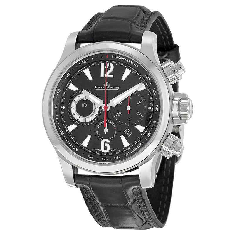 Jaeger LeCoultre Master Compressor Chronograph Black Galvanic Dial Leather Men's Watch #Q1758421 - Watches of America