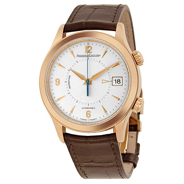 Jaeger LeCoultre Master Memovox Silver Dial 18kt Rose Gold Brown Leather Men's Watch #Q1412430 - Watches of America